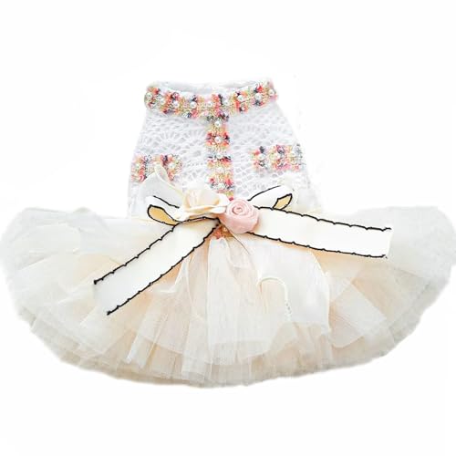 UOSIA Hund Hochzeitskleid Mesh Rock Mit Perlen Zubehör Und Fliege Welpe Blumenmädchenkleid Für Kleine Mittlere Hunde Urlaub Geburtstagsparty von UOSIA