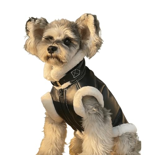 UOSIA Hund Lederjacke Dicker Samt Gefüttert Ärmellose Weste Jacke Niedliche Schildkröte Hals Hund Motorrad Kleidung Mit Reißverschluss Wintermännel Für Kleine Hunde Welpen von UOSIA