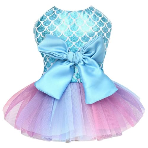 UOSIA Hund Meerjungfrau Kleid Mädchen Welpe Bling Rock Niedlicher Welpe Sommer Tutu Kleidung mit Schleife für Geburtstag Halloween Urlaub Party Strand von UOSIA