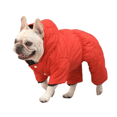UOSIA Hundebekleidung für Bulldoggen Hundemantel aus Baumwolle mit Kapuze und Wattierung 4-Legs Einfarbige Jacke mit Druckknöpfen Daunenmantel für Französische Bulldoggen Schneeanzug von UOSIA