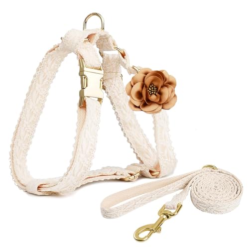 UOSIA Hundegeschirr, Leine, niedliches Hundegeschirr, Baumwolle, Welpengeschirr, kein Ziehen, ausgefallene bestickte Spitze, Hundegeschirr mit Blume, verstellbar, Haustier-Hochzeitsoutfit für kleine, UOSIA Hundegeschirr, Leine, niedliches Hundegeschirr, Baumwolle, Welpengeschirr, kein Ziehen, ausgefallene bestickte Spitze, Hundegeschirr mit Blume, verstellbar, Haustier-Hochzeitsoutfit für kleine, von UOSIA