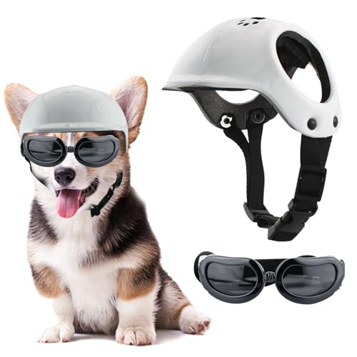 UOSIA Hundehelm und Brillen-Set, Kleintier-Motorradhelm, Sonnenbrille mit verstellbarem Riemen, Katzen-Schutzhelm zum Reiten, S von UOSIA