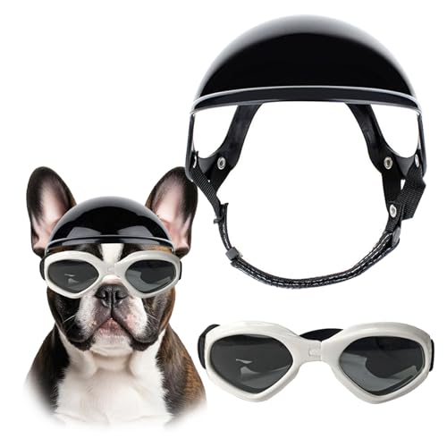 UOSIA Hundehelm- und Sonnenbrillen-Set, faltbar, mit verstellbarem Gummiband, für kleine bis mittlere Hunde von UOSIA