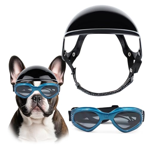 UOSIA Hundehelm- und Sonnenbrillen-Set, faltbar, mit verstellbarem Gummiband, für kleine bis mittlere Hunde von UOSIA