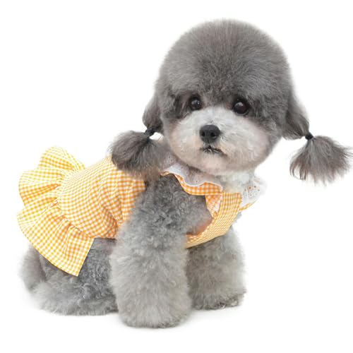 UOSIA Hundekleid, Kariertes Mädchen-Hundekleid für kleine Hunde, süßes Katzenkleid mit Fliege und Spitze, süßes Welpen-Prinzessinnenkleid, Frühlings-Sommer-Hunderöcke UOSIA Hundekleid, Kariertes Mädchen-Hundekleid für kleine Hunde, süßes Katzenkleid mit Fliege und Spitze, süßes Welpen-Prinzessinnenkleid, Frühlings-Sommer-Hunderöcke von UOSIA