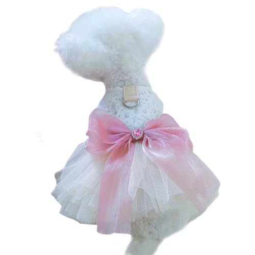 UOSIA Hundekleid Für Kleine Hunde Rosa Bowknot Hunde Hochzeitskleid Süßes Hund Rock Spitzen Hund Prinzessin Kleid Mit D-Ring Welpen Geburtstag Outfit Formelle Kleidung Für Weibliche Hunde Katzen von UOSIA