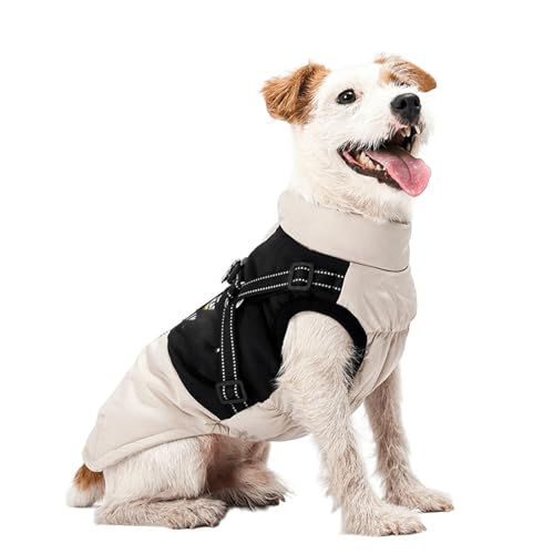 UOSIA Hundemantel mit Geschirr Winter wasserdichte Daunenweste Hundejacke Modischer Mantel für kaltes Wetter mit Reißverschluss Farbige Patchwork-Welpenjacke UOSIA Hundemantel mit Geschirr Winter wasserdichte Daunenweste Hundejacke Modischer Mantel für kaltes Wetter mit Reißverschluss Farbige Patchwork-Welpenjacke von UOSIA