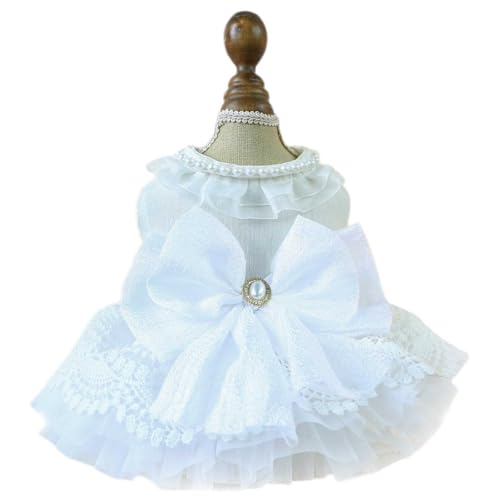 UOSIA Hundprinzessin Kleider Für Kleine Hunde Luxus Lace Hunde Hochzeitskleid Mit Perlen Bowknot Girl Welpe Tutu Rock Sommer Formelle Katzenbekleidung Für Party Geburtstag Hochzeit von UOSIA