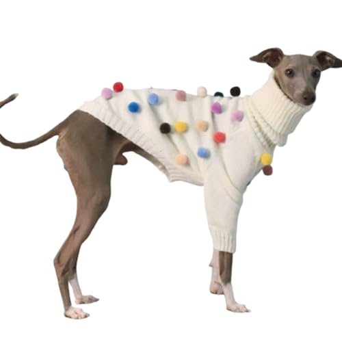 UOSIA Italienischer Windhund Rollkragenpullover Mode Weiß Mit Buntem Pompon-Ball Gestrickt Warm Kuschelig Zweibeinig Langarm Whippet Winter Onesie Shirt Outfit für kleine mittelgroße Hunde UOSIA Italienischer Windhund Rollkragenpullover Mode Weiß Mit Buntem Pompon-Ball Gestrickt Warm Kuschelig Zweibeinig Langarm Whippet Winter Onesie Shirt Outfit für kleine mittelgroße Hunde von UOSIA