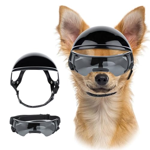 UOSIA Kleine Hundebrille Mit Helm Verstellbare Hund Sungalsses Und Haustierhelm Set Sommer Haustier Fahrrad Hut von UOSIA
