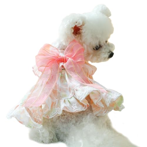 UOSIA Kleiner Hund Blumen Mädchen Kleid Pink Welpen Rock Mit Bowknot Frühjahr Sommer Spitze Katze Outfit Für Geburtstag Hochzeit Feiertag Party von UOSIA