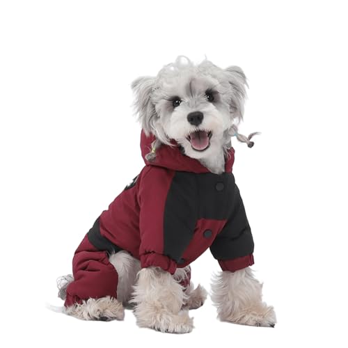 UOSIA Kleiner Hund Wintermantel Mit Kapuze 4 Beine Bedeckt Wasserdicht Winter Schneeanzug Für Hunde Verstellbare Warme Graphenfutter Jacke Für Kleine Hunde, Mittel von UOSIA