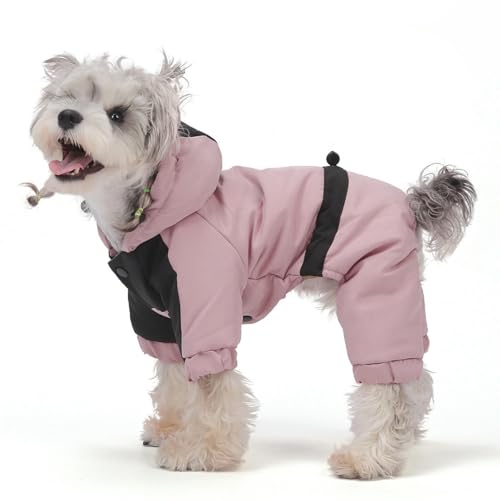 UOSIA Kleiner Hund Wintermantel Mit Kapuze 4 Beine Bedeckt Wasserdicht Winter Schneeanzug Für Hunde Verstellbare Warme Graphenfutter Jacke Für Kleine Hunde, Mittel von UOSIA