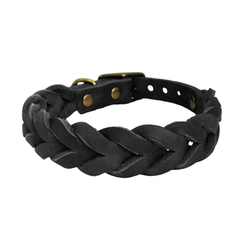 UOSIA Leder Handgewebtes Hundehalsband – Modisch.Niedlich, Handgewebt Mit Metall D-Ring, Für Jungen Mädchen Medium Bis Große Hunde von UOSIA