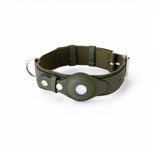 UOSIA Leder Hundehalsband Mit Airtag Halter – Äußere PU-Innenfutter Aus Nylon, Sichere Und Bequeme Verstellbare Pet Tracker Halsband von UOSIA