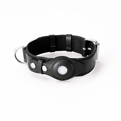 UOSIA Leder Hundehalsband Mit Airtag Halter – Äußere PU-Innenfutter Aus Nylon, Sichere Und Bequeme Verstellbare Pet Tracker Halsband von UOSIA