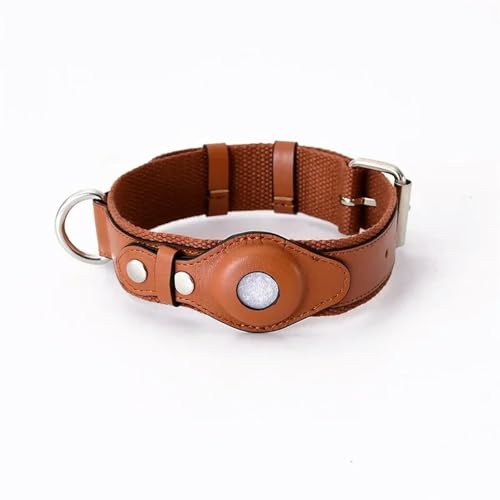 UOSIA Leder Hundehalsband Mit Airtag Halter – Äußere PU-Innenfutter Aus Nylon, Sichere Und Bequeme Verstellbare Pet Tracker Halsband von UOSIA