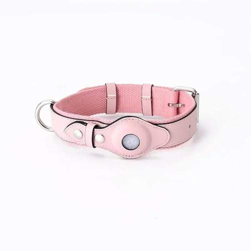 UOSIA Leder Hundehalsband Mit Airtag Halter – Äußere PU-Innenfutter Aus Nylon, Sichere Und Bequeme Verstellbare Pet Tracker Halsband von UOSIA