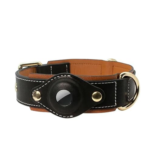 UOSIA Lederhundkragen Mit Airtag Halter - Luxus -PU -Hundehalsband Mit Verstellbarer Metallschnalle Für Mittlere Große Hunde von UOSIA
