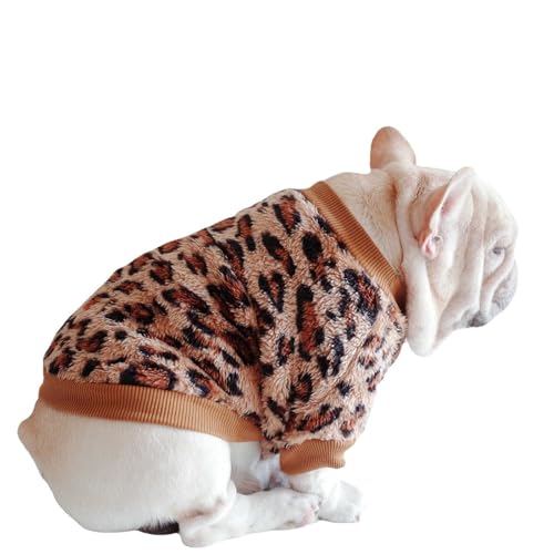 UOSIA Leopard French Bulldog Pullover Weicher Fleece-Winterpullover für Hunde Zwei Beine Warmer Hundemantel für kaltes Wetter für Chihuahua, Französische Bulldogge, Dackel von UOSIA