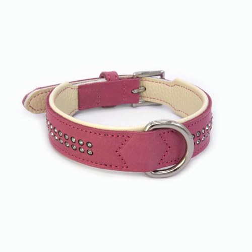 UOSIA Luxus Doppelschicht Echtleder Hundehalsband Mit Diamanten – Heavy Duty, Wasserdicht, Einstellbar Durable Zink Legierung D-Ring Für Kleine Mittlere Große Hunde von UOSIA