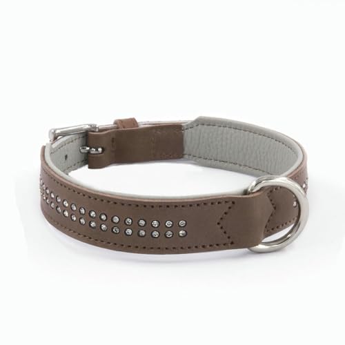UOSIA Luxus Doppelschicht Echtleder Hundehalsband Mit Diamanten – Heavy Duty, Wasserdicht, Einstellbar Durable Zink Legierung D-Ring Für Kleine Mittlere Große Hunde von UOSIA