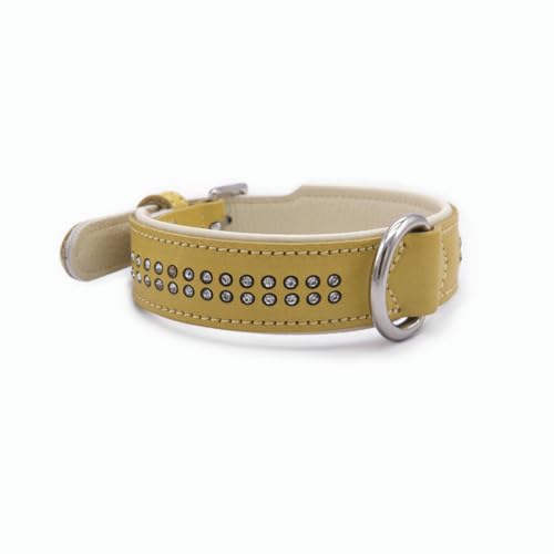 UOSIA Luxus Doppelschicht Echtleder Hundehalsband Mit Diamanten – Heavy Duty, Wasserdicht, Einstellbar Durable Zink Legierung D-Ring Für Kleine Mittlere Große Hunde von UOSIA