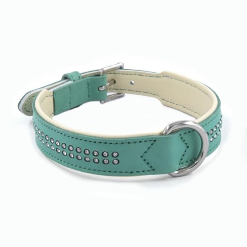 UOSIA Luxus Doppelschicht Echtleder Hundehalsband Mit Diamanten – Heavy Duty, Wasserdicht, Einstellbar Durable Zink Legierung D-Ring Für Kleine Mittlere Große Hunde von UOSIA