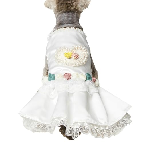 UOSIA Luxus Perle Hund Braut Brautkleid, Weißes Formelles Welpen Prinzessin Tutu Rock Kostüm Mit Rose Liebe Herz Für Kleine Mittlere Hunde von UOSIA