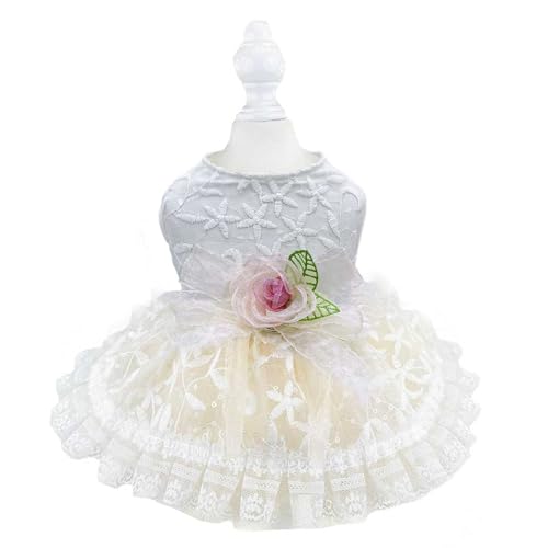 UOSIA Luxus Rosenhundkleid Für Kleine Mittelgroße Hunde Hunde Spitze Welpe Tutu -Rock Mit Leinenring Süßes Blumenhund Hochzeitskleid Bowknot Dekor Kätzchen Kleid Für Hochzeits Geburtstagsfeier von UOSIA