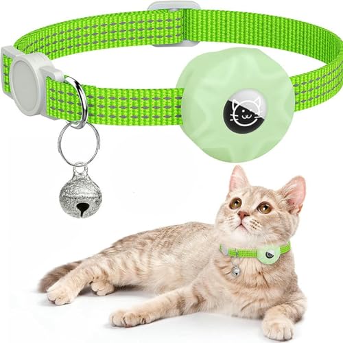 UOSIA Nylon -Katzenkragen Mit Silikonlufttag Halter - Einstellbarer, Leichtgewichtiger Kätzchenkragen Mit Reflektierenden Streifen Und Glocke Für Mädchen -Jungen Katzen Welpe von UOSIA