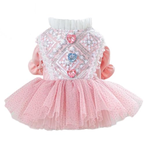 UOSIA Pink Dog Prinzessin Kleid Bling Dog Hochzeitskleid Luxus Stickerei Hunde Blumenmädchen Kleid Mit Pailletten Welpe Tutu Rock Sommerkatze Weste Kostüm Für Party Geburtstag Hochzeit Hochzeit von UOSIA