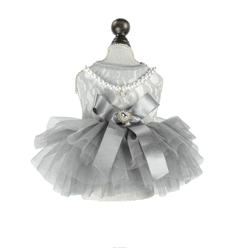 UOSIA Prinzessinnen-Hundekleid mit Spitzenrock und Schleife Perlenkette modischem Tutu und ärmellosem Hundekostüm für kleine Hunde Party- und Hochzeitskostüm von UOSIA