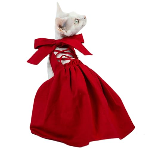 UOSIA Rote Haarlose Katzenkleid Süße Kätzchenkleidung Mit Bogen Für Hochzeitsfeier Geburtstag, Weibliche Katzenkleidung Für Sphynx Katzen von UOSIA