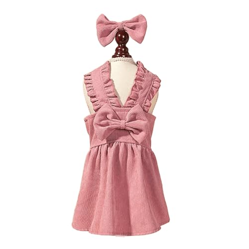 UOSIA Rotes Cordkleid für Hunde mit Schleifen-Haarspange Niedliche Schleifen-Hundekleidung für Geburtstag, Hochzeit, Feiertage, Prinzessinnen-Outfits für Welpen von UOSIA