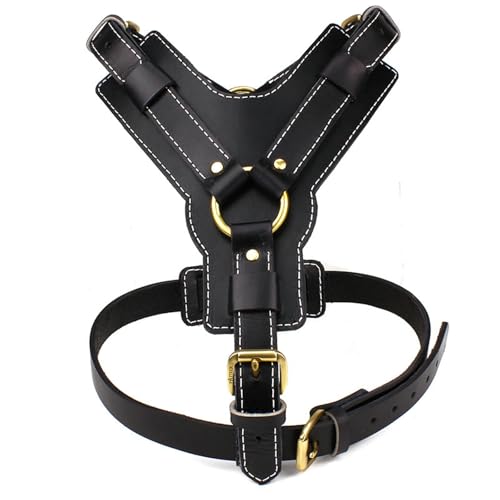 UOSIA Schwarzes Echtleder Hundegerät Verstellbares Heavy Duty Y-Förmiges Großes Hundegerät Mit 3 Verstellbaren Schnallen Perfekt Für Große Hunde Walking Training von UOSIA