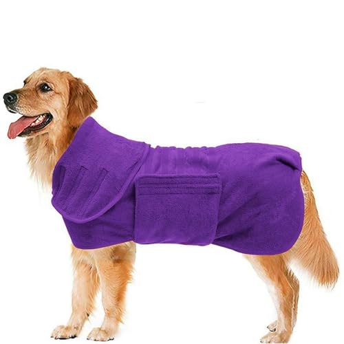 UOSIA Solide Farbe Hund Trocknungsmantel Bademantel Handtuch Mikrofasermaterial Absorbierende Haustier Bademantel Großer Hund Warm Halten Kleider Mit Verstellbarem Kragen Und Taille von UOSIA