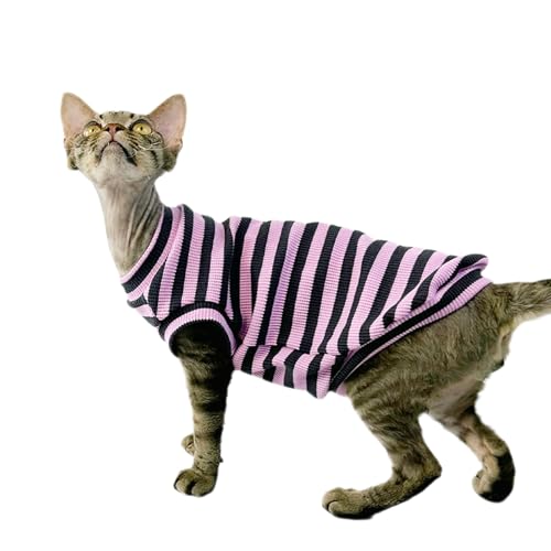 UOSIA Sphynx Haarloser Katzenhemd Hemd Sommer Gestreiftes Kätzchen Weste Dehnbarer Pullover Katze Pyjamas Für Sphynx Cornish Rex, Devon Rex von UOSIA