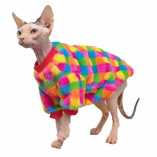 UOSIA Sphynx Katze Kleidung Regenbogen Plaid Warme Haarlose Katze Pullover Verdickung Weicher Fleece Pullover Mit Ärmeln Mode Haustier Kleidung Für Cornish Rex Und Devon Rex UOSIA Sphynx Katze Kleidung Regenbogen Plaid Warme Haarlose Katze Pullover Verdickung Weicher Fleece Pullover Mit Ärmeln Mode Haustier Kleidung Für Cornish Rex Und Devon Rex von UOSIA