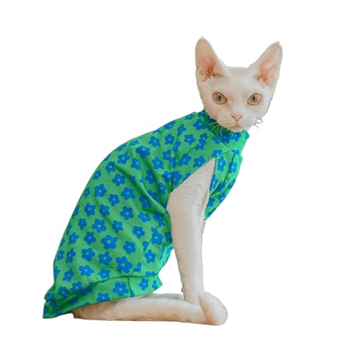 UOSIA Sphynx Katze Weste Haarlose Katze Kleidung Frühjahr Und Sommer Grüne Katzen Weste Mit Blumenmuster Weiche Baumwolle Pullover Haustier Kleidung Für Devon, Cornish Cat UOSIA Sphynx Katze Weste Haarlose Katze Kleidung Frühjahr Und Sommer Grüne Katzen Weste Mit Blumenmuster Weiche Baumwolle Pullover Haustier Kleidung Für Devon, Cornish Cat von UOSIA