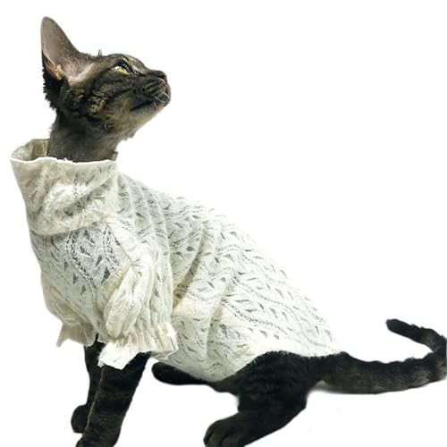 UOSIA Spitze Sphynx Cat T-Shirt Weiche Atmungsaktive Haarlose Katzen Pullover Weiß Mode Pullover Kätzchen Kleidung Pyjama Für Die Ganze Jahreszeit von UOSIA