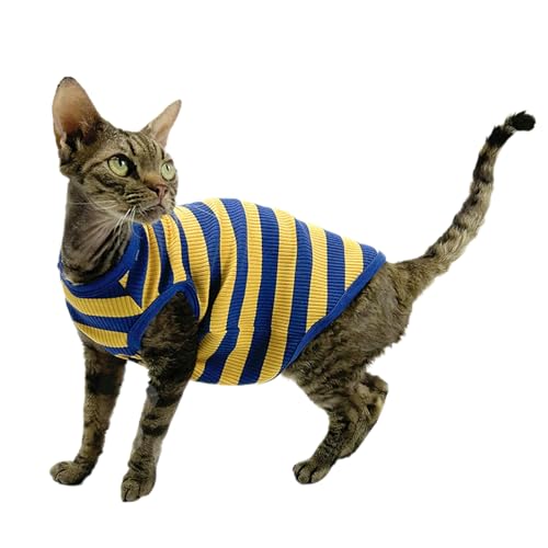 UOSIA Striped Sphynx Haarloses Katzen-T-Shirt Süßes Kätzchen Hemd Frühling Und Sommerdünn Elastizität Katze Kleidung Für Kleine Katze Und Welpen von UOSIA