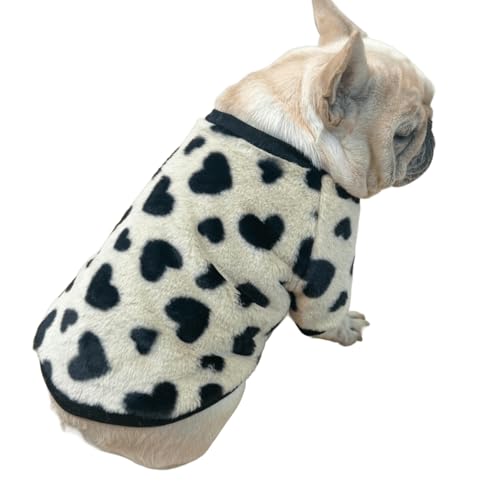 UOSIA Süße Fleece-Kleidung für Französische Bulldoggen Winterwarme und dickere Weste Jacke Kostüm für Dicke Hunde Bulldoggen-Liebesmuster Plüsch-Pullover für mittelgroße Hunde von UOSIA