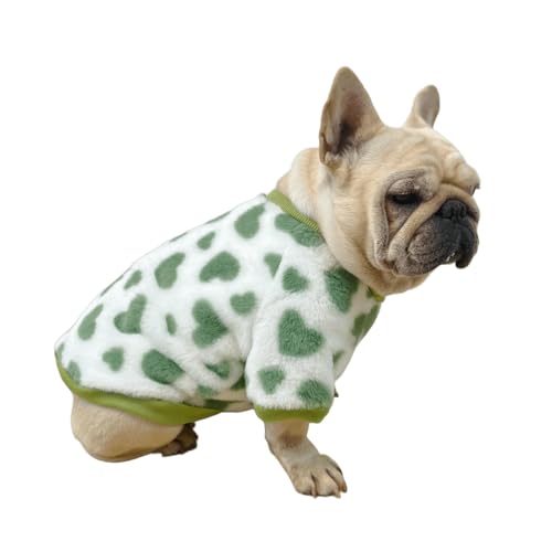 UOSIA Süße Fleece-Kleidung für Französische Bulldoggen Winterwarme und dickere Weste Jacke Kostüm für Dicke Hunde Bulldoggen-Liebesmuster Plüsch-Pullover für mittelgroße Hunde von UOSIA