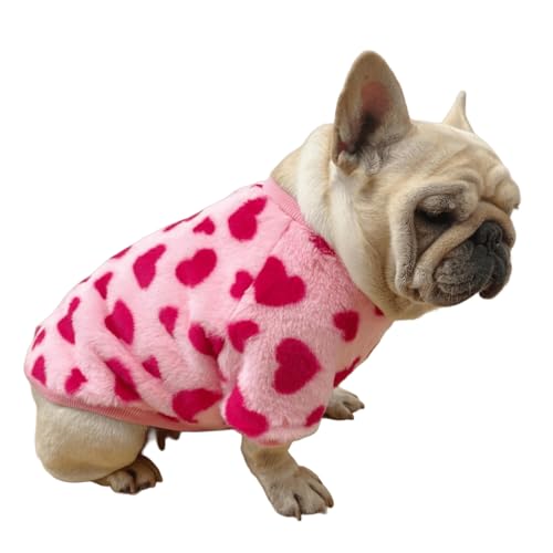 UOSIA Süße Fleece-Kleidung für Französische Bulldoggen Winterwarme und dickere Weste Jacke Kostüm für Dicke Hunde Bulldoggen-Liebesmuster Plüsch-Pullover für mittelgroße Hunde von UOSIA