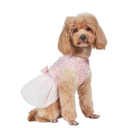 UOSIA Süßer Welpen-Hundekleid Blingbling Princess mit Schleifendekor modischen funkelnden Pailletten, Tüll, für Hochzeit, Geburtstag, ärmellos, für kleine Hunde und Welpen UOSIA Süßer Welpen-Hundekleid Blingbling Princess mit Schleifendekor modischen funkelnden Pailletten, Tüll, für Hochzeit, Geburtstag, ärmellos, für kleine Hunde und Welpen von UOSIA