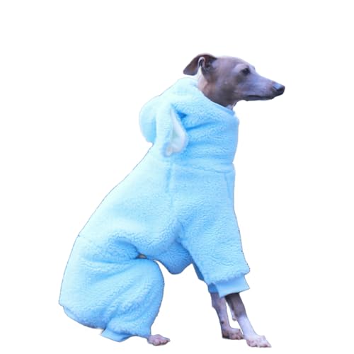 UOSIA Süßes Kaninchen Rars Windhund Pyjama Einfarbiges Windhund Rollkragen Kapuzenpullover-Jumper Warmer Fleece Ganzkörper Onesie Outfit für windhundähnliche Hunde von UOSIA