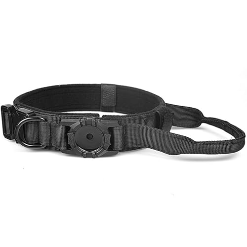 UOSIA Tactical Militär Hundehalsband Mit Airtag Halter – Verstellbares Nylon Hundehalsband, Heavy Duty Griff, Zink Legierung D-Ring Schnalle Für Mittlere Große Hunde von UOSIA