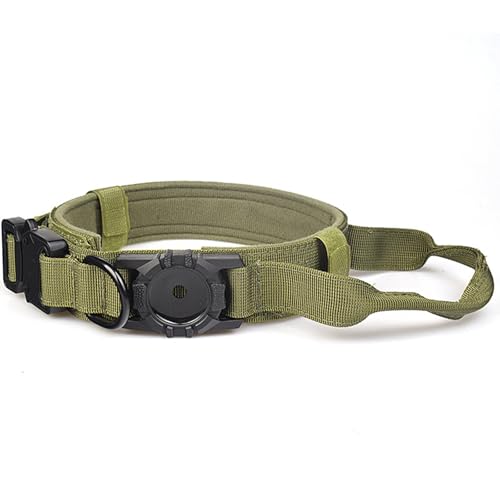 UOSIA Tactical Militär Hundehalsband Mit Airtag Halter – Verstellbares Nylon Hundehalsband, Heavy Duty Griff, Zink Legierung D-Ring Schnalle Für Mittlere Große Hunde von UOSIA