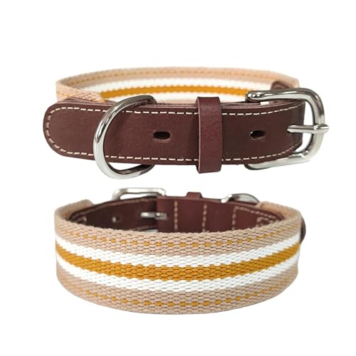 UOSIA Verstellbares Echtleder Hundehalsband Für Mittelgroße Hunde – Gestreifte Baumwolle, Leicht, Weich UOSIA Verstellbares Echtleder Hundehalsband Für Mittelgroße Hunde – Gestreifte Baumwolle, Leicht, Weich von UOSIA